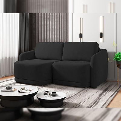 Sofá Cama para Sala de Estar 2 Lugares 216cm Montserrat K01 Veludo Preto - Lyam Decor