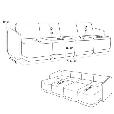 Sofá Cama para Sala de Estar 4 Lugares 356cm Montserrat K01 Veludo Marrom - Lyam Decor