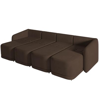 Sofá Cama para Sala de Estar 4 Lugares 316cm Montserrat K01 Veludo Marrom - Lyam Decor