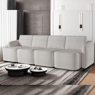 Sofá Cama para Sala de Estar 4 Lugares 396cm Montserrat K01 Bouclê Creme -  Lyam Decor