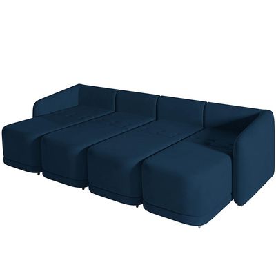 Sofá Cama para Sala de Estar 4 Lugares 356cm Montserrat K01 Veludo Azul Marinho - Lyam Decor