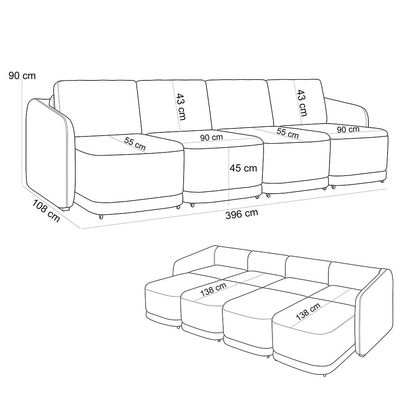 Sofá Cama para Sala de Estar 4 Lugares 396cm Montserrat K01 Bouclê Creme -  Lyam Decor