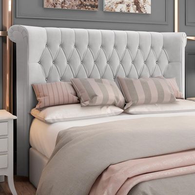 Cabeceira Cama Box Casal 140cm Estofada Meora P05 Veludo Cinza - Lyam Decor