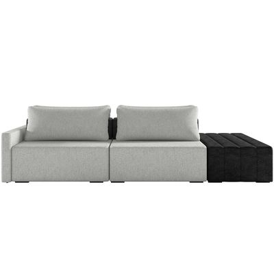 Sofá Ilha Modular Para Sala 232cm com Puff Dublin K01 Linho Cinza e Sintético Preto - Lyam Decor