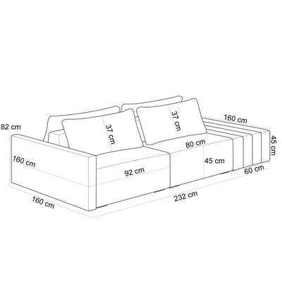 Sofá Ilha Modular Para Sala 232cm com Puff Dublin K01 Linho Cinza e Sintético Preto - Lyam Decor