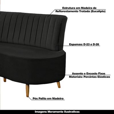 Sofá Decorativo 1,60M 2 Lugares Katara Veludo Preto - Gran Belo