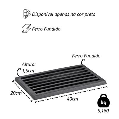 Grelha Para Cinzeiro Fogão a Lenha em Ferro Fundido 20x40cm