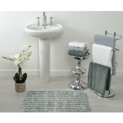 Tapete Antiderrapante Cinza Fio Prateado Banheiro 60x120cm