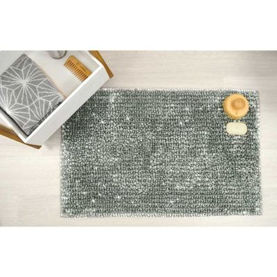 Tapete Antiderrapante Cinza Fio Prateado Banheiro 60x120cm