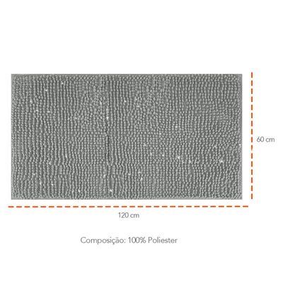 Tapete Antiderrapante Cinza Fio Prateado Banheiro 60x120cm