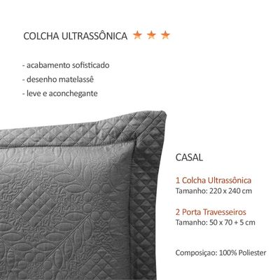 Colcha CASAL Cobre Leito Ultrassonica Cinza e P Travesseiros