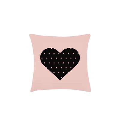 Capa Almofada Rosa Preto Coracao Poa 40cm Lava Facil 1un
