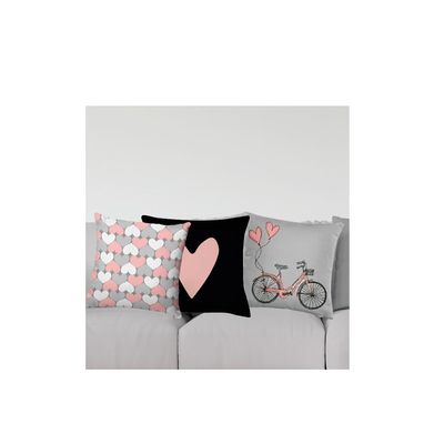 Capa Almofada Preta Coracao Rosa 40cm Facil Lavar 1un