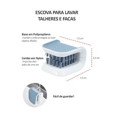 Escova para Lavar Talheres e Facas Azul 1un