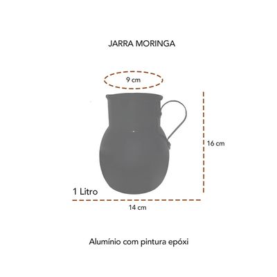 Jarra Moringa Bojuda 1L e Copos Aluminio Preto 5un