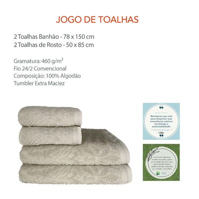 Toalha de Banho e Rosto Jogo Paris Bege Algodao 460G 4un