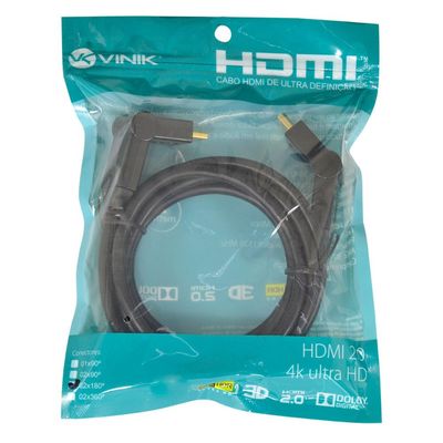 Cabo HDMI 2.0 4K ULTRA HD 3D Conexao ETHERNET Conectores 360O 2 Metros - 29254