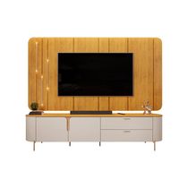 Painel com Bancada 241cm Avatar com LED e Detalhes Dourados para TV Até 75 Mel/Off White G18 - Gran Belo
