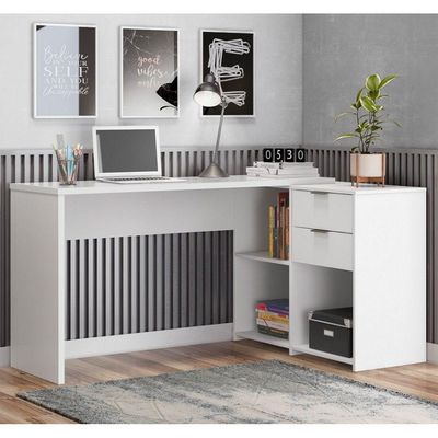 Mesa Office Nt2060 Em L Ou Reto Com 2 Gavetas Notável Branco