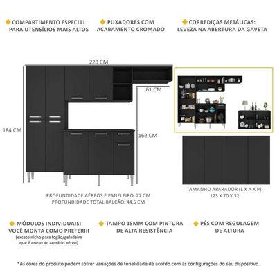 Cozinha Completa C/ Aparador Paris Multimóveis Preta