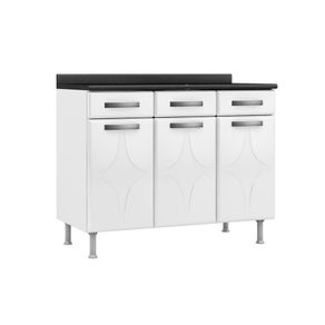 Gabinete De Cozinha Modulado Balcão Rubi 3 Portas E 3 Gavetas C/tampo 105cm Branco - Telasul