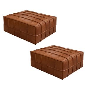 Kit 2 Puffs Decorativos Sala de Estar Status Deluxe Grande 90x90cm Couro Caramelo - Desk Design