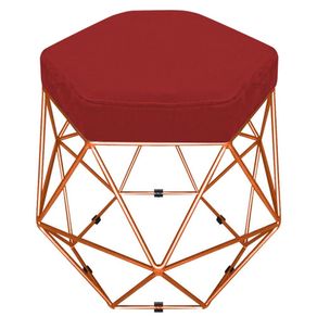 Puff Banco Decorativo Aramado Hexagonal Base Eiffel Bronze Suede Vermelho - Desk Design