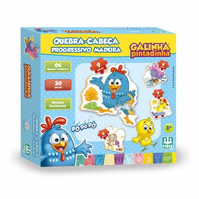 Quebra-Cabeça - Progressivo - Galinha Pintadinha - Madeira - 30 peças - 713 - Nig