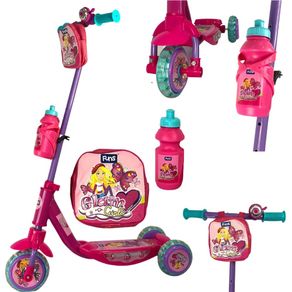 Patinete Infantil Rosa com Garrafinha e Bolsa Led nas Rodas