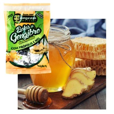 Balas de Gengibre da Amazônia com Própolis e Mel  - 3 pacotes de 40 g - 100% natural