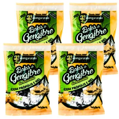 Balas de Gengibre da Amazônia com Própolis e Mel  - 4 pacotes de 40 g - 100% natural