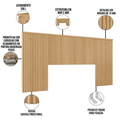 Cabeceira De Madeira Ripada Para Cama De Casal 240 cm Celine L05 Carvalho - Lyam Decor