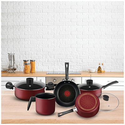 Conjunto de Panelas Antiaderente 5 Peças Rochedo Limpa Fácil Vermelho
