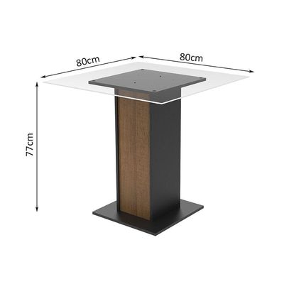 Mesa Madesa Quadrada com Tampo de Vidro 5332a Preto e Rustic