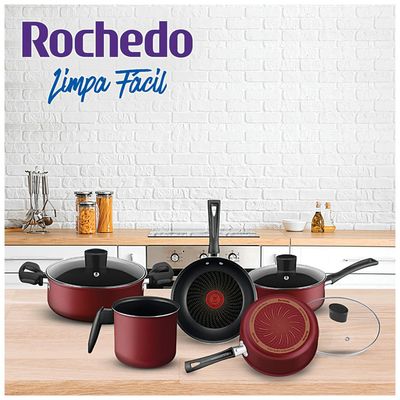 Conjunto de Panelas Antiaderente 5 Peças Rochedo Limpa Fácil Vermelho