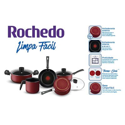 Conjunto de Panelas Antiaderente 5 Peças Rochedo Limpa Fácil Vermelho