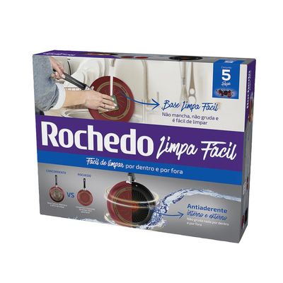 Conjunto de Panelas Antiaderente 5 Peças Rochedo Limpa Fácil Vermelho