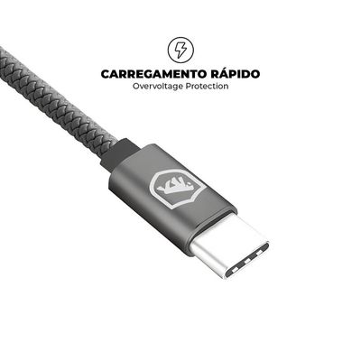 Cabo Symetric - Lightning / Tipo C - 1,5M + Carregador de Parede Turbo Duplo - Gshield