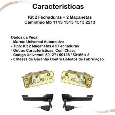 Kit Fechaduras + Maçanetas Caminhão Mb 1113 1313 1513 2213