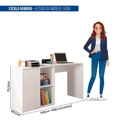 Escrivaninha para Escritório com 1 Porta Ripada Tech Caemmun Branco