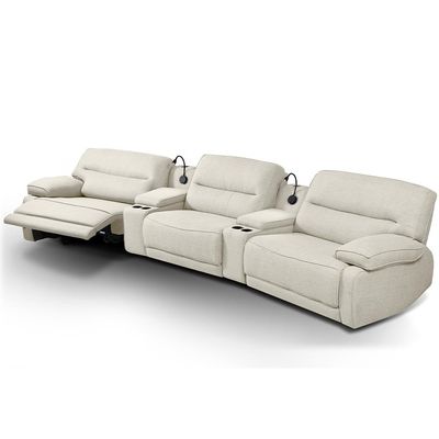 Sofá Decorativo Swift c/Porta Copos Baú Cooler Reclinável Retrátil Linho OffWhite G81 - Gran Belo