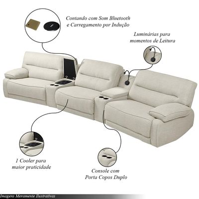 Sofá Decorativo Swift c/Porta Copos Baú Cooler Reclinável Retrátil Linho OffWhite G81 - Gran Belo