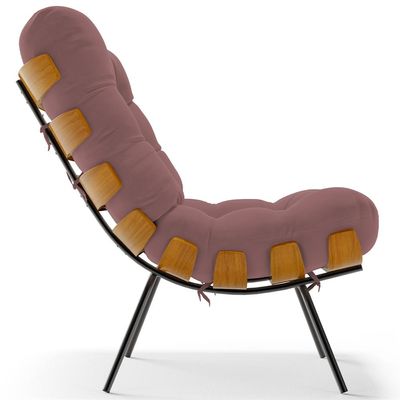 Poltrona Decorativa Sala de Estar Costela L02 Suede Rosê - Lyam Decor