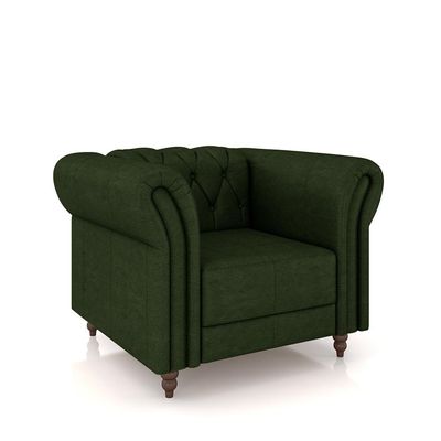 Poltrona Decorativa Sala de Estar Stanford Chesterfield Pés de Madeira Couro Verde Manchado G58 - Gran Belo