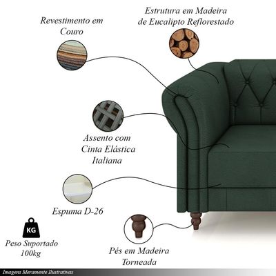 Poltrona Decorativa Sala de Estar Stanford Chesterfield Pés de Madeira Couro Verde G58 - Gran Belo