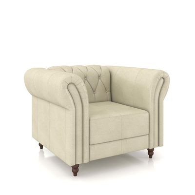 Poltrona Decorativa Sala de Estar Stanford Chesterfield Pés de Madeira Couro Off White G58 - Gran Belo