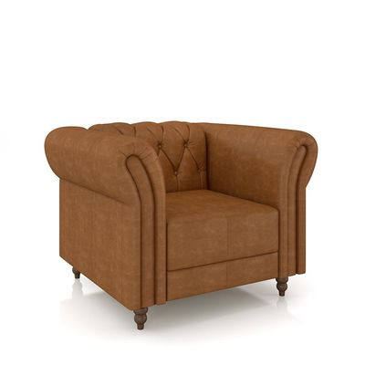 Poltrona Decorativa Sala de Estar Stanford Chesterfield Pés de Madeira Couro Mel Manchado G58 - Gran Belo
