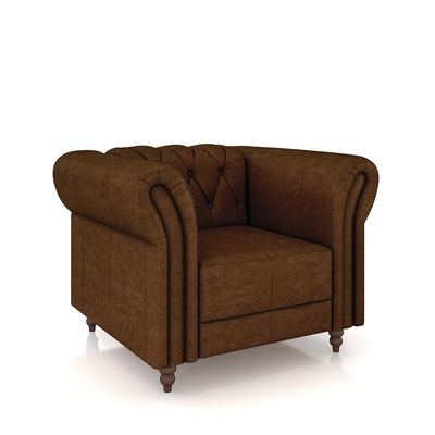 Poltrona Decorativa Sala de Estar Stanford Chesterfield Pés de Madeira Couro Marrom Manchado G58 - Gran Belo