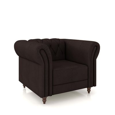 Poltrona Decorativa Sala de Estar Stanford Chesterfield Pés de Madeira Couro Marrom G58 - Gran Belo