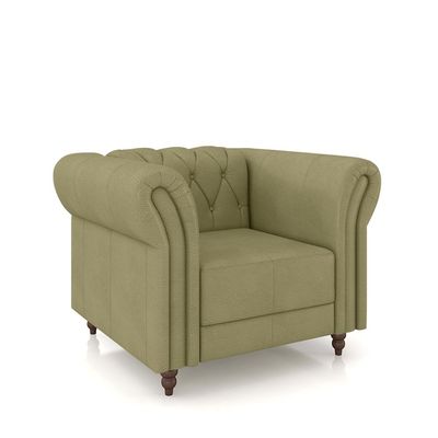 Poltrona Decorativa Sala de Estar Stanford Chesterfield Pés de Madeira Couro Fendi G58 - Gran Belo